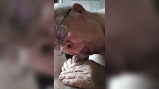 Grandpa sucks a young cock