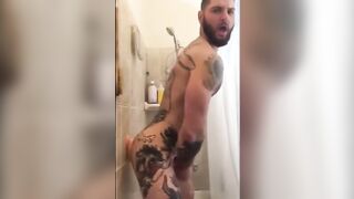 Tatted Hunk Fucks Dildo in Shower Until He Cums687