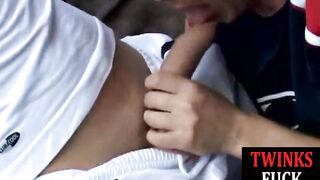 Lad amateur barebacking bottom after outdoor oral job