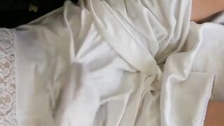 White nylon glide masturbate jism