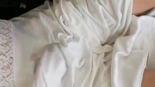 White nylon glide masturbate jism