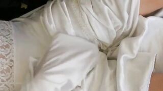 White nylon glide masturbate jism