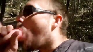 Pal sucking me in the forest and I shoot on his face