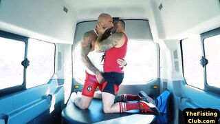 THE HANDBALLING BAR - Unshaved tattooed otter gets well-lubed and knuckle drilled in the truck