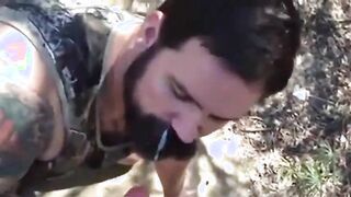 Parent gives a facial cumshot in the forest