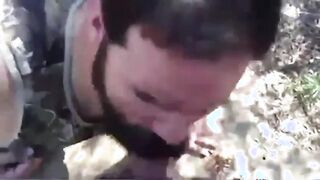 Parent gives a facial cumshot in the forest