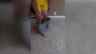 Parent faps off in a grappling singlet