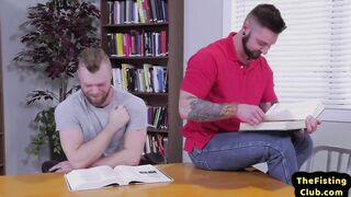 THE HANDBALLING PUB - Fur Covered tatted boy ass-fucked while fisted in library