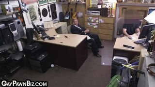 Homosexual pawn likes 3ome pummeling in office after dicksucking