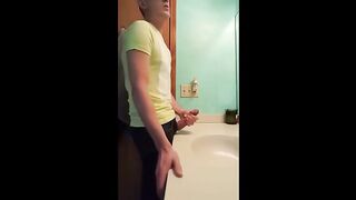 straight hunk with fat dick jerks off in bathroom