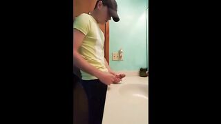 straight hunk with fat dick jerks off in bathroom