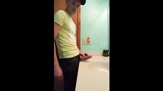 straight hunk with fat dick jerks off in bathroom