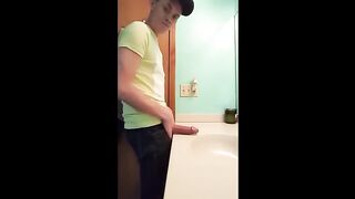 straight hunk with fat dick jerks off in bathroom