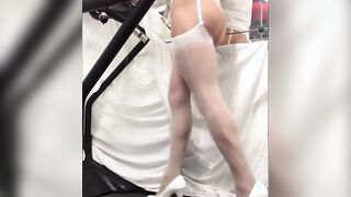 White stockings treadmill walking