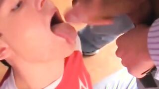 cocks just stepping forward to dump sperm into his mouth