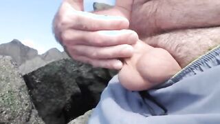 Jerking off on public beach-Big Cum Shot-Hairy Bear 2