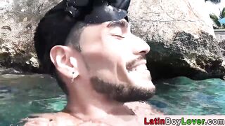 Expert diver dives into his amateur latin students ass