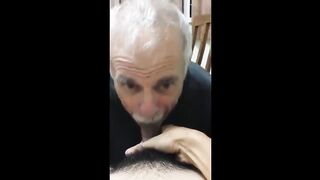 Old daddy give me blowjob and eat my cum