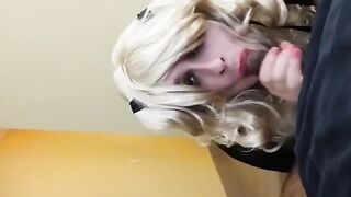 sissy crossdresser sucks and swallows BBC