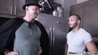 MANLY FETISH - Magician barebacking ebony bottom in kitchen session