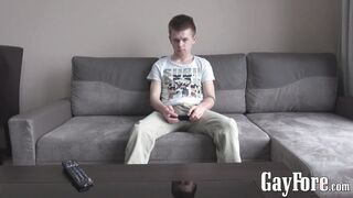 Twink plays with his foreskin before jacking it off alone