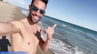 Gym trainer gets nude on a public beach in Spain