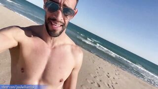 Gym trainer gets nude on a public beach in Spain