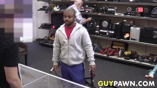 Pawnshop owners double team juicy ebony customer