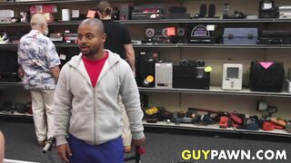 Pawnshop owners double team juicy ebony customer