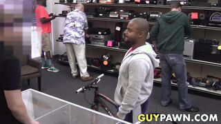 Pawnshop owners double team juicy ebony customer