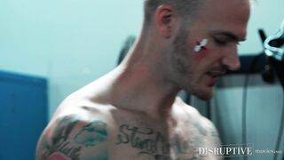 Boxer Christian Wilde drills jock Troy Accola in gym locker room