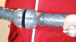 Prostate milking with HUGE dildo in Chastity till orgasm