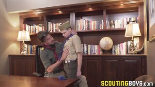 Young skinny scout gets perfect rimming before raw ass fuck