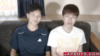 Japanese cutie tugs his dick while being anally hammered