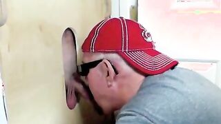 Cock hungry slut sucking delicious cocks in a gloryhole