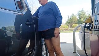 Elderly boy gets gas in brief microskirt