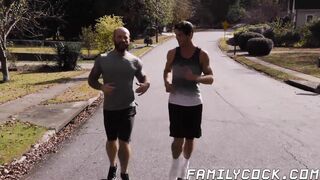 Hairy dad drills his jock stepson after lifting weights