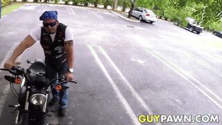 Straight biker rides cock for cash in the pawnshop