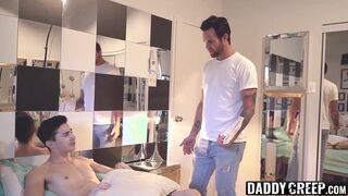 Inked stepdad has cock sucking 69 before pounding twink raw