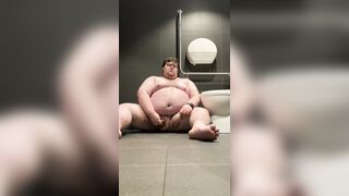 Obese plays in public douche