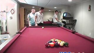 Gorgeous and horny big dick twink threesome sex in the pub