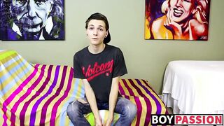 New cute and horny twink Trey Bentley interview and jack off