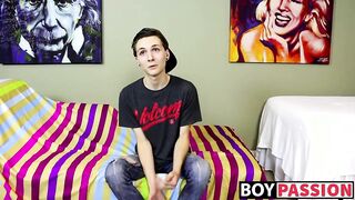 New cute and horny twink Trey Bentley interview and jack off