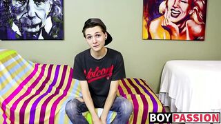 New cute and horny twink Trey Bentley interview and jack off