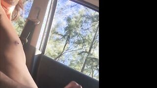 Sexy amateur films while jacking and stroking in his car