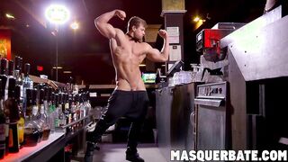 Big cocked muscular hunk bartender wanking off hard