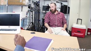 Bearded straight dude takes cash for interracial ass fuck