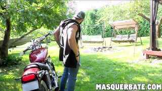 Zack is bearded muscular biker who is jerking off outdoors