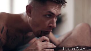 Inked Zak Bishop fed hot jizz after hardcore ass pounding