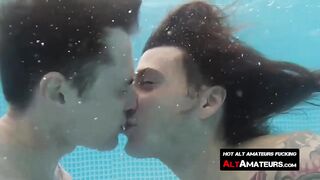 Young tattooed skater twink gets his cock deepthroated in the pool